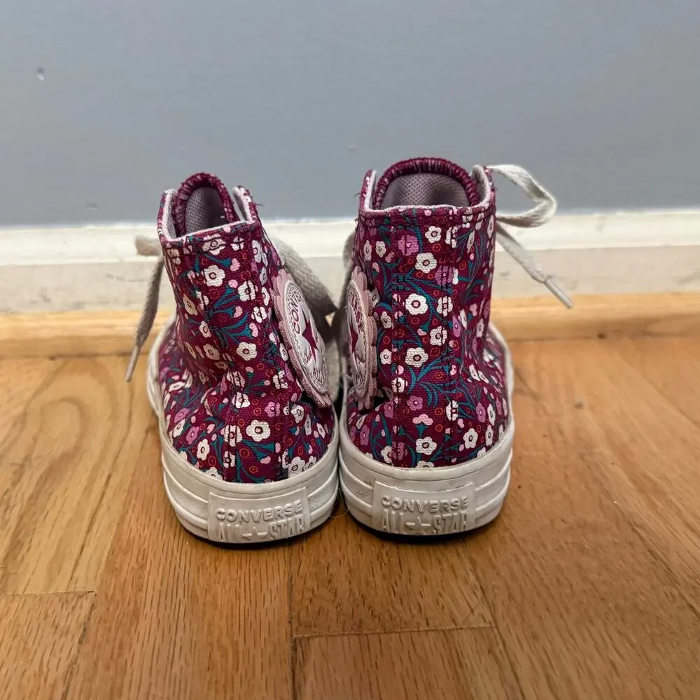 Converse Pink Floral All Star High Top Sneakers Kids Size 11